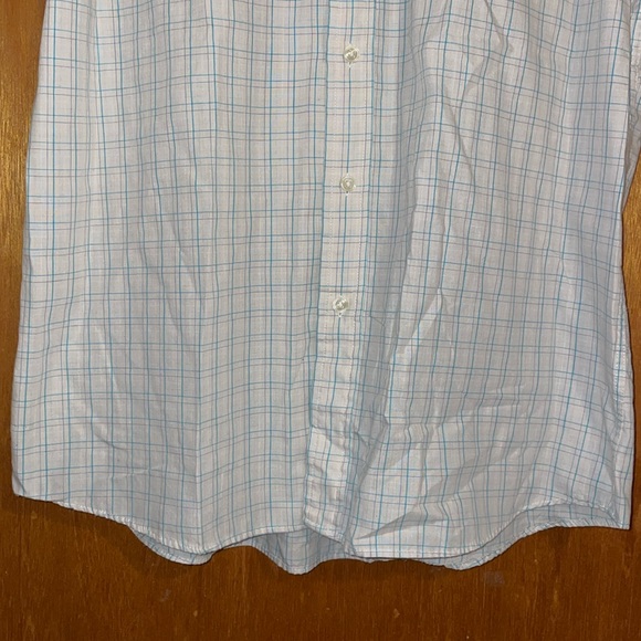 •SADDLEBRED•MENS' SHORT SLEEVE BLUE/OFF-WHITE PLAID BUTTON DOWN SHIRT  LARGE EUC - Picture 5 of 9